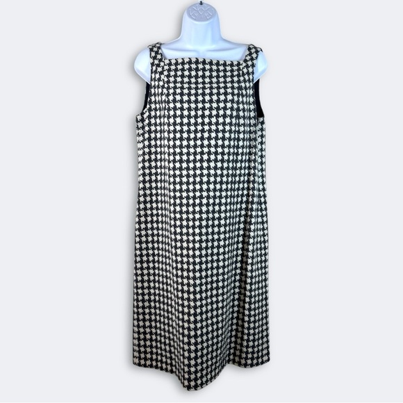 Vintage Weekend Max Mara Black White Houndstooth Gothic Wool Dress Size 12 - Picture 1 of 14